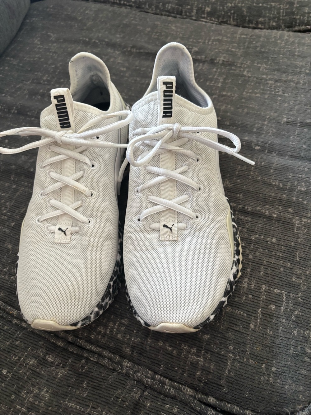 Puma Women’s White Mesh Athletic Sneakers with Black Patterned Sole